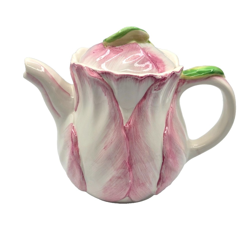 VINTAGE 1992 Pink Tulip Teapot The Bombay Company Spring‎ Blossoms COTTAGE Y2K